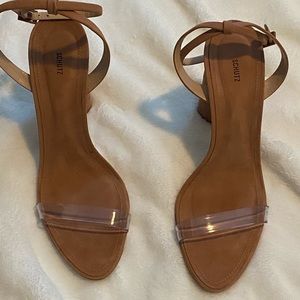 Schultz Suede High Heel Sandal with Vinyl Strap Size 10